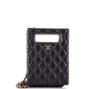 Chanel Mini Chain Around Cut Out Handle Evening Tote Quilted Caviar